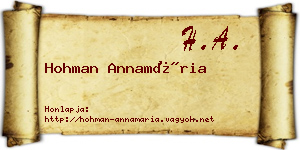 Hohman Annamária névjegykártya